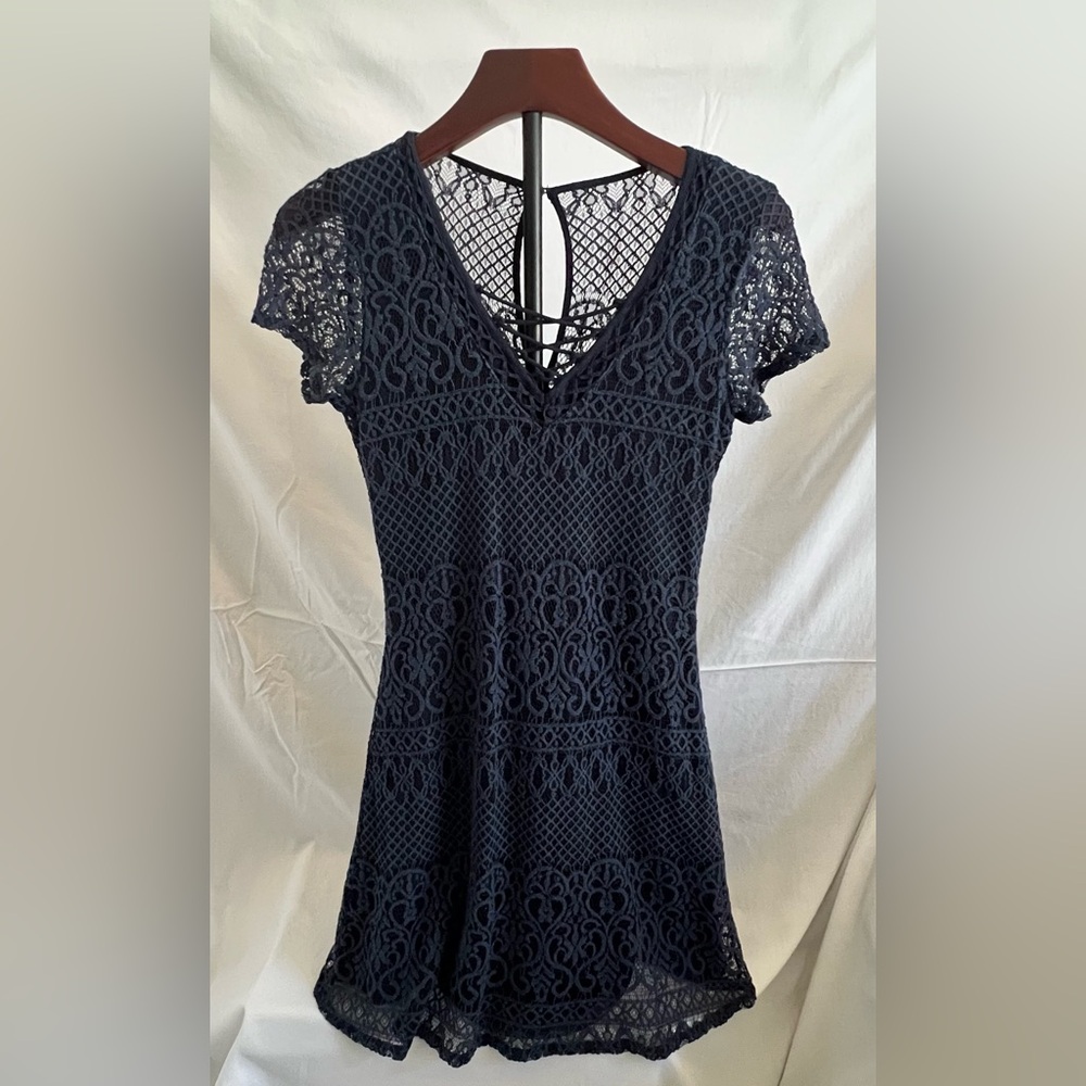 Women Hollister California Lace A-Line Dress Navy Blue Size Small